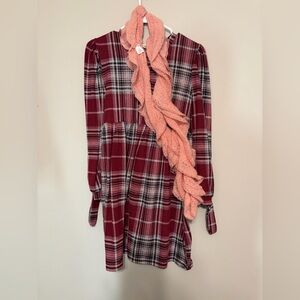 Knitworks Pink Lace and Red Plaid dress with Scarf